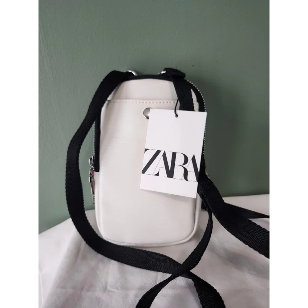 Women's ZARA White Crossbody Bag with Black Strap